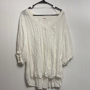 Free People White V-Neck Over-Sized Shirt